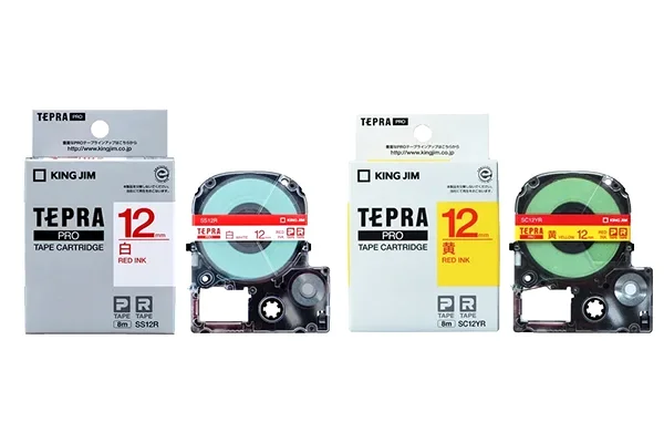 Băng In Nhãn King Jim Tepra Pro Chữ Đỏ Nền Trắng & Vàng